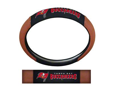 Grip Steering Wheel Cover with Tampa Bay Buccaneers Logo; Tan and Black (Universal; Some Adaptation May Be Required)