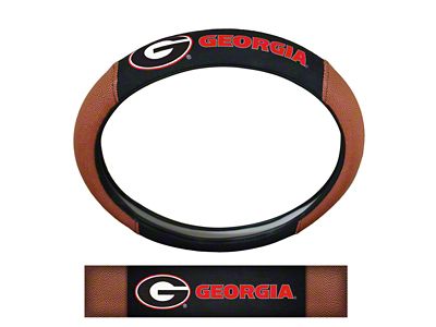 Grip Steering Wheel Cover with University of Georgia Logo; Tan and Black (Universal; Some Adaptation May Be Required)