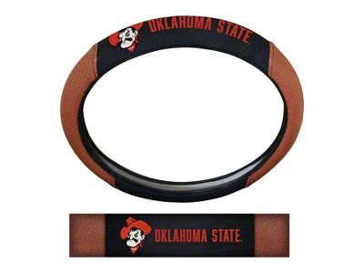 Grip Steering Wheel Cover with Oklahoma State University Logo; Tan and Black (Universal; Some Adaptation May Be Required)