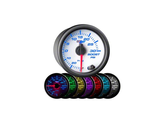 30 PSI Boost/Vacuum Gauge; White 7 Color (Universal; Some Adaptation May Be Required)