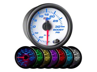 30 PSI Boost/Vacuum Gauge; White 7 Color (Universal; Some Adaptation May Be Required)