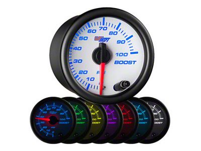 100 PSI Boost Gauge; White 7 Color (Universal; Some Adaptation May Be Required)
