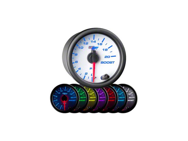 20 PSI Boost Gauge; White 7 Color (Universal; Some Adaptation May Be Required)