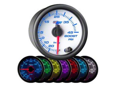 45 PSI Boost/Vacuum Gauge; White 7 Color (Universal; Some Adaptation May Be Required)