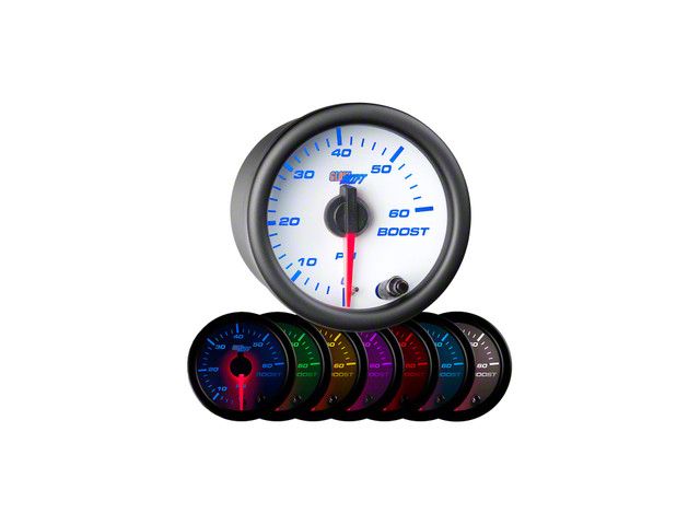 60 PSI Boost Gauge; White 7 Color (Universal; Some Adaptation May Be Required)
