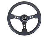 NRG Innovations Sport 350mm 3-Inch Deep Dish Steering Wheel with Holes; Black Leather with Black Spokes (Universal; Some Adaptation May Be Required)