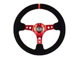 NRG Innovations Sport 350mm 3-Inch Deep Dish Steering Wheel with Holes; Black Leather with Red Spokes and Center Mark (Universal; Some Adaptation May Be Required)
