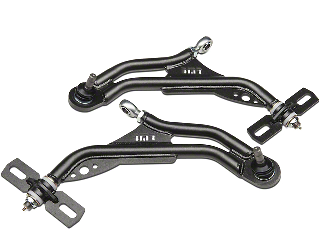 BMR Adjustable Front Lower Control A-Arms; Delrin/Rod End; 18mm Standard Ball Joint; Black Hammertone (05-09 All)
