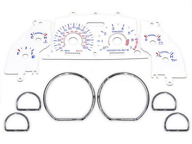 Reverse Glow Gauge Insert with Chrome Rings; White Face (94-95 Mustang GT)