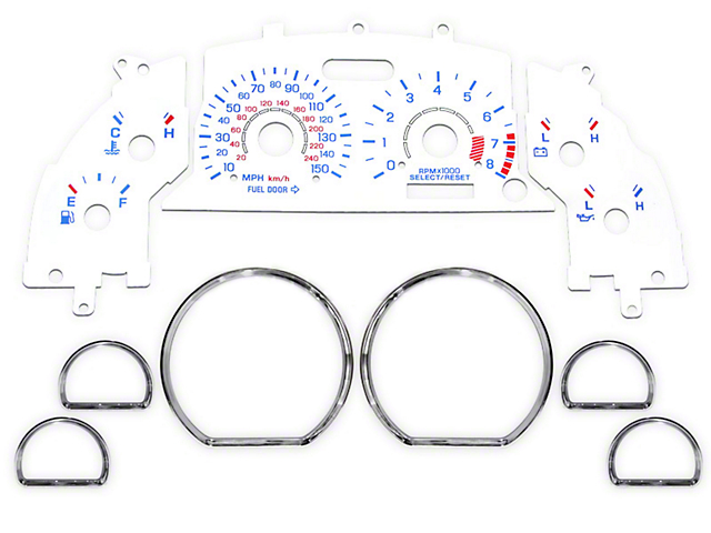 Reverse Glow Gauge Insert with Chrome Rings; White Face (99-04 Mustang GT)
