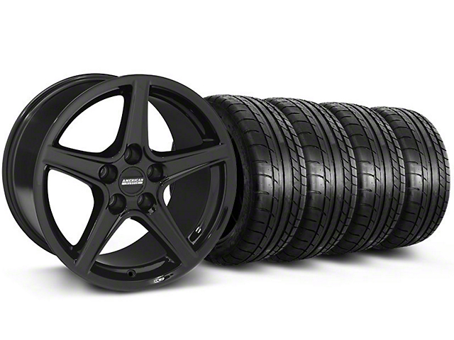 Staggered Saleen Style Black Wheel and Mickey Thompson Tire Kit; 19x8.5/10 (05-14 Mustang GT, V6)