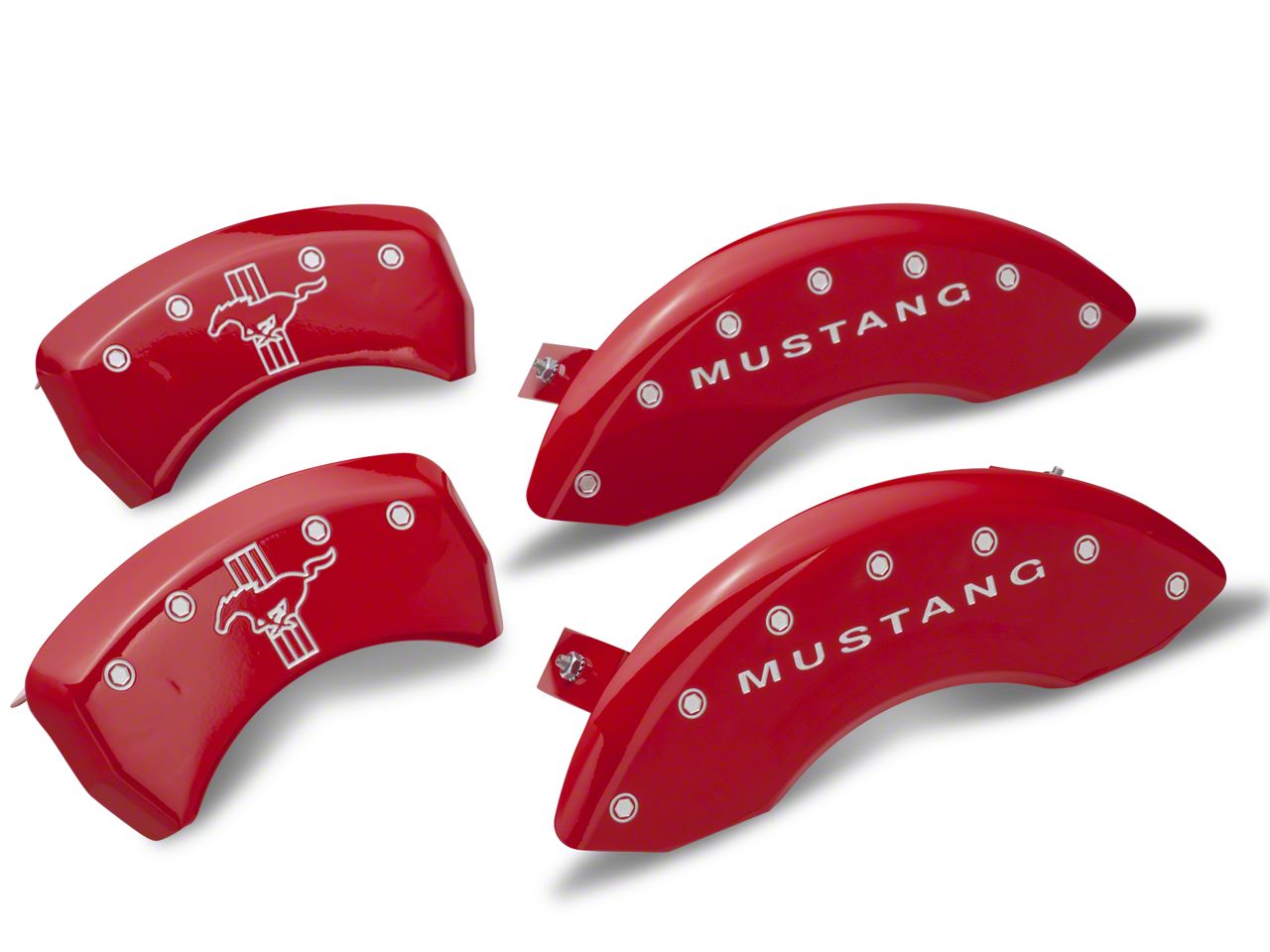 MGP Mustang Red Caliper Covers w/ Pony TriBar Logo Front & Rear