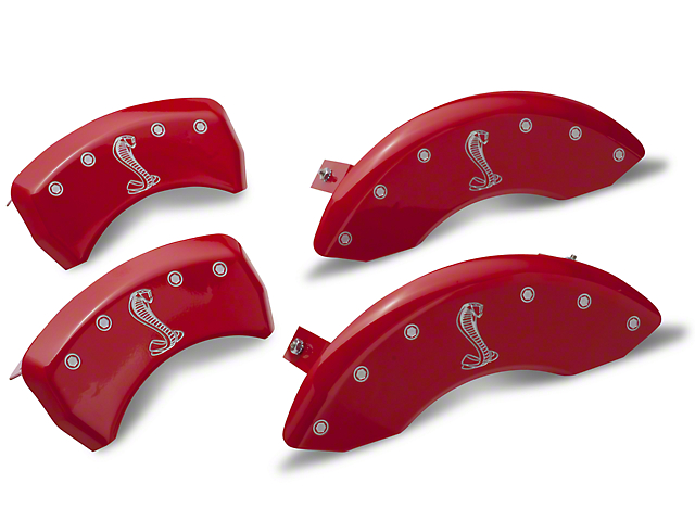 MGP Red Caliper Covers with Cobra Logo; Front and Rear (05-09 Mustang GT, V6)