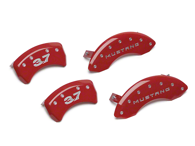 MGP Red Caliper Covers with 3.7 Logo; Front and Rear (11-14 Mustang V6)