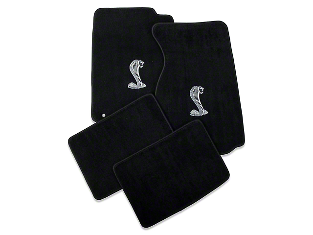 Lloyd Front and Rear Floor Mats with Cobra Logo; Black (94-98 Mustang Coupe)