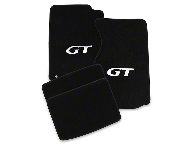 Lloyd Front and Rear Floor Mats with Silver GT Logo; Black (94-98 Mustang Coupe)