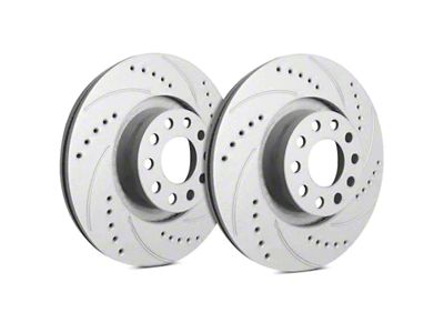 SP Performance Cross-Drilled and Slotted 5-Lug Rotors with Gray ZRC Coating; Front Pair (21-24 2.0L EcoBoost Bronco Sport)