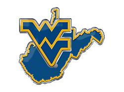 West Virginia University Embossed Emblem; Blue and Yellow (Universal; Some Adaptation May Be Required)