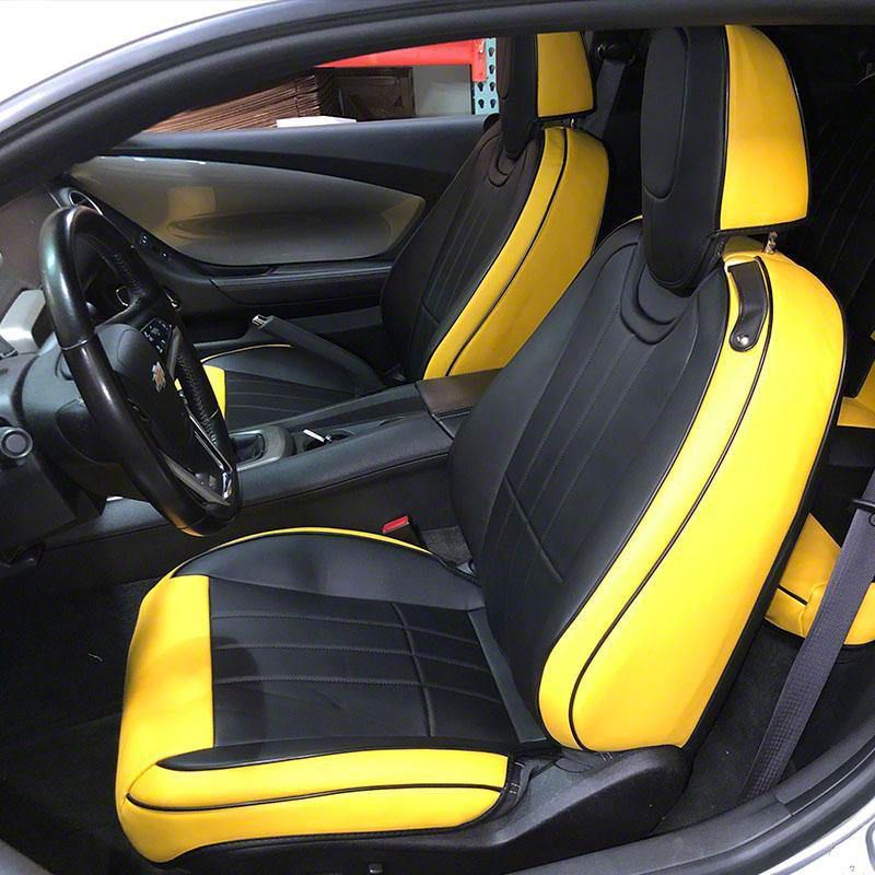Camaro Custom TwoTone Artifical Leather Seat Covers; Black and Yellow