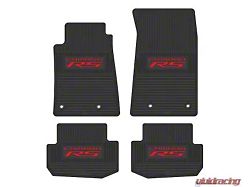 Factory Floorpan Fit Custom Vintage Scene Front and Rear Floor Mats with Red Camaro RS Insert; Black (10-15 Camaro)