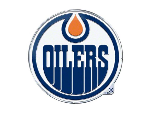 Edmonton Oilers Embossed Emblem; Blue and Orange (Universal; Some Adaptation May Be Required)