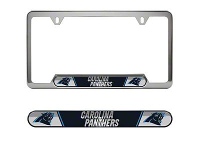 Embossed License Plate Frame with Carolina Panthers Logo; Black (Universal; Some Adaptation May Be Required)