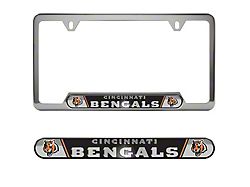 Embossed License Plate Frame with Cincinnati Bengals Logo; Black (Universal; Some Adaptation May Be Required)