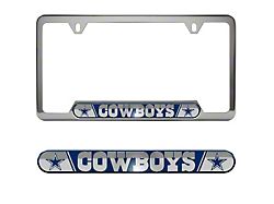 Embossed License Plate Frame with Dallas Cowboys Logo; Blue (Universal; Some Adaptation May Be Required)