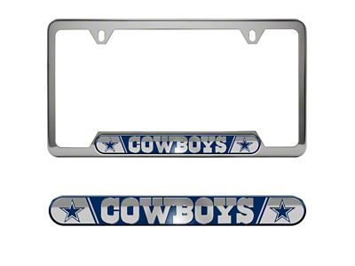 Embossed License Plate Frame with Dallas Cowboys Logo; Blue (Universal; Some Adaptation May Be Required)