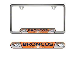 Embossed License Plate Frame with Denver Broncos Logo; Orange (Universal; Some Adaptation May Be Required)