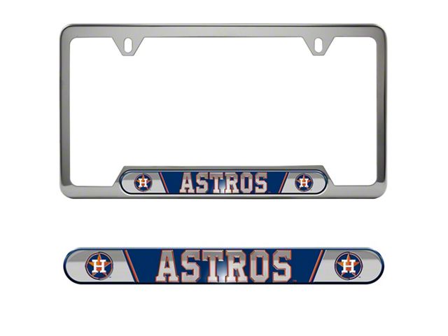 Embossed License Plate Frame with Houston Astros Logo; Blue (Universal; Some Adaptation May Be Required)