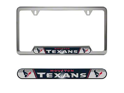 Embossed License Plate Frame with Houston Texans Logo; Blue (Universal; Some Adaptation May Be Required)