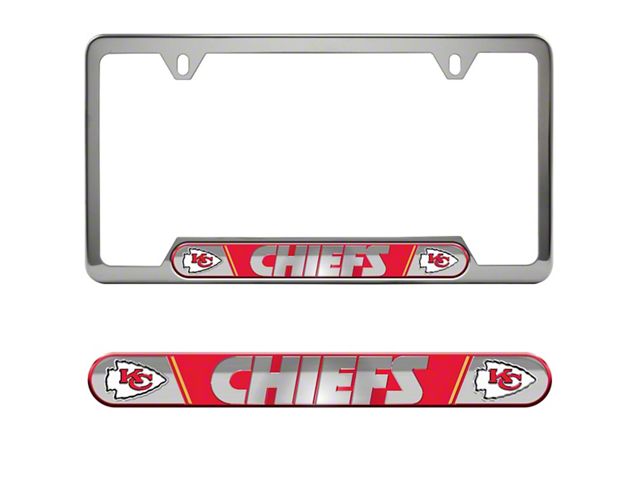 Embossed License Plate Frame with Kansas City Chiefs Logo; Red (Universal; Some Adaptation May Be Required)