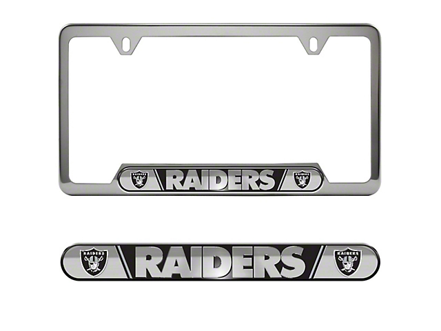 Embossed License Plate Frame with Las Vegas Raiders Logo; Black (Universal; Some Adaptation May Be Required)
