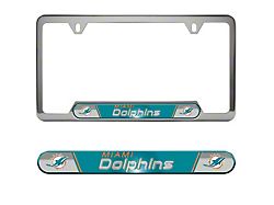 Embossed License Plate Frame with Miami Dolphins Logo; Aqua (Universal; Some Adaptation May Be Required)