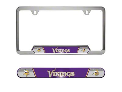 Embossed License Plate Frame with Minnesota Vikings Logo; Purple (Universal; Some Adaptation May Be Required)