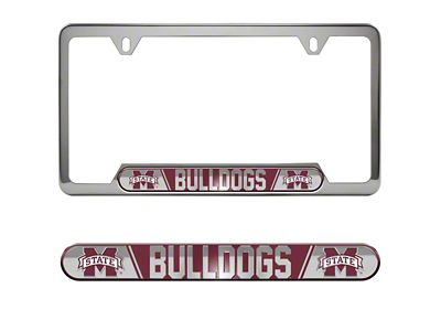 Embossed License Plate Frame with Mississippi State University Logo; Maroon (Universal; Some Adaptation May Be Required)