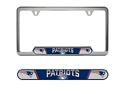 Embossed License Plate Frame with New England Patriots Logo; Blue (Universal; Some Adaptation May Be Required)