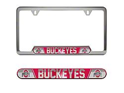 Embossed License Plate Frame with Ohio State University Logo; Red (Universal; Some Adaptation May Be Required)