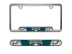 Embossed License Plate Frame with Philadelphia Eagles Logo; Green (Universal; Some Adaptation May Be Required)