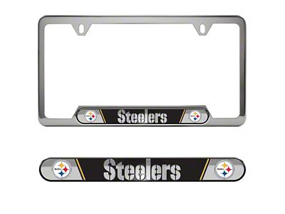 Embossed License Plate Frame with Pittsburgh Steelers Logo; Black (Universal; Some Adaptation May Be Required)
