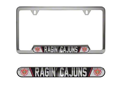 Embossed License Plate Frame with University of Louisiana-Lafayette Logo; Black (Universal; Some Adaptation May Be Required)