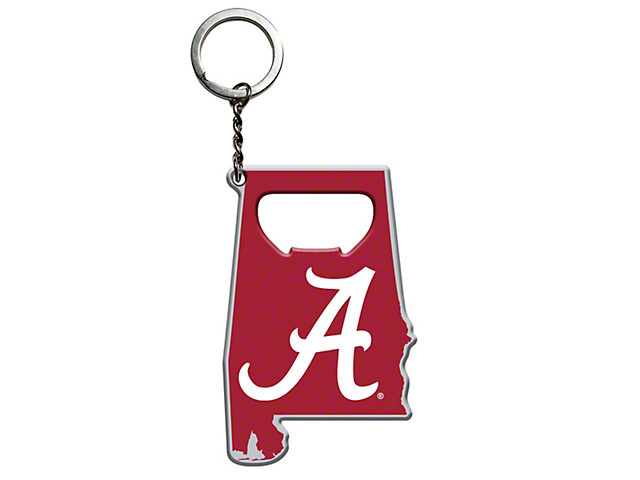 Keychain Bottle Opener with University of Alabama Logo; Red