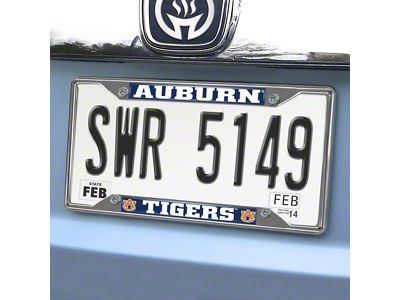 License Plate Frame with Auburn University Logo; Chrome (Universal; Some Adaptation May Be Required)