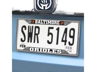 License Plate Frame with Baltimore Orioles Logo; Black (Universal; Some Adaptation May Be Required)