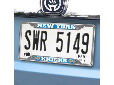 License Plate Frame with New York Knicks Logo; Chrome (Universal; Some Adaptation May Be Required)