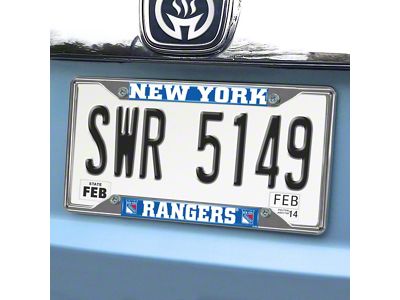 License Plate Frame with New York Rangers Logo; Chrome (Universal; Some Adaptation May Be Required)