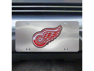 License Plate with Detroit Red Wings Logo; Stainless Steel (Universal; Some Adaptation May Be Required)