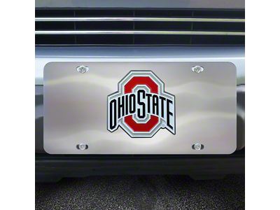 License Plate with Ohio State University Logo; Stainless Steel (Universal; Some Adaptation May Be Required)