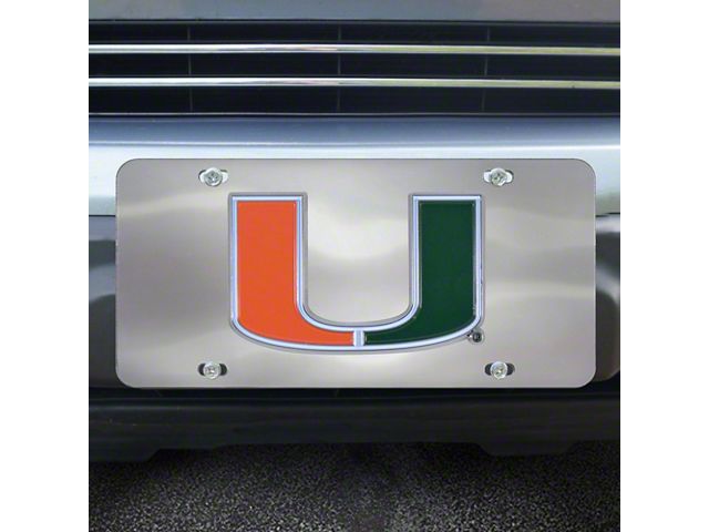 License Plate with University of Miami Logo; Stainless Steel (Universal; Some Adaptation May Be Required)